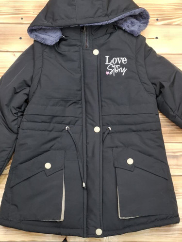 کاپشن پافری دخترانه مشکی طرح love